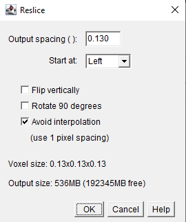 Reslicing Panel for left reslicing