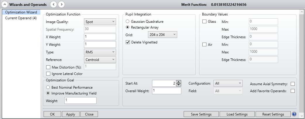 Optimization Wizard for Spot Size