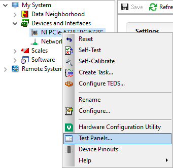 How to find the Test Panels panel