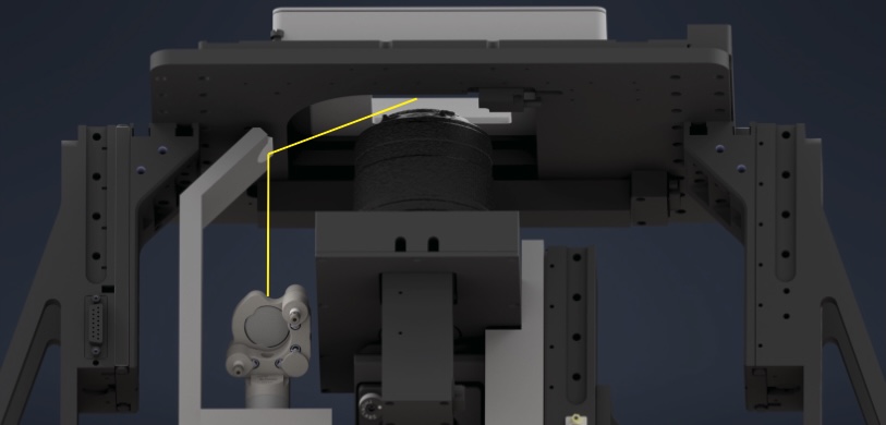 Final assembly of the stage with the detection module mounted on it, and the stage placed over the illumination train.