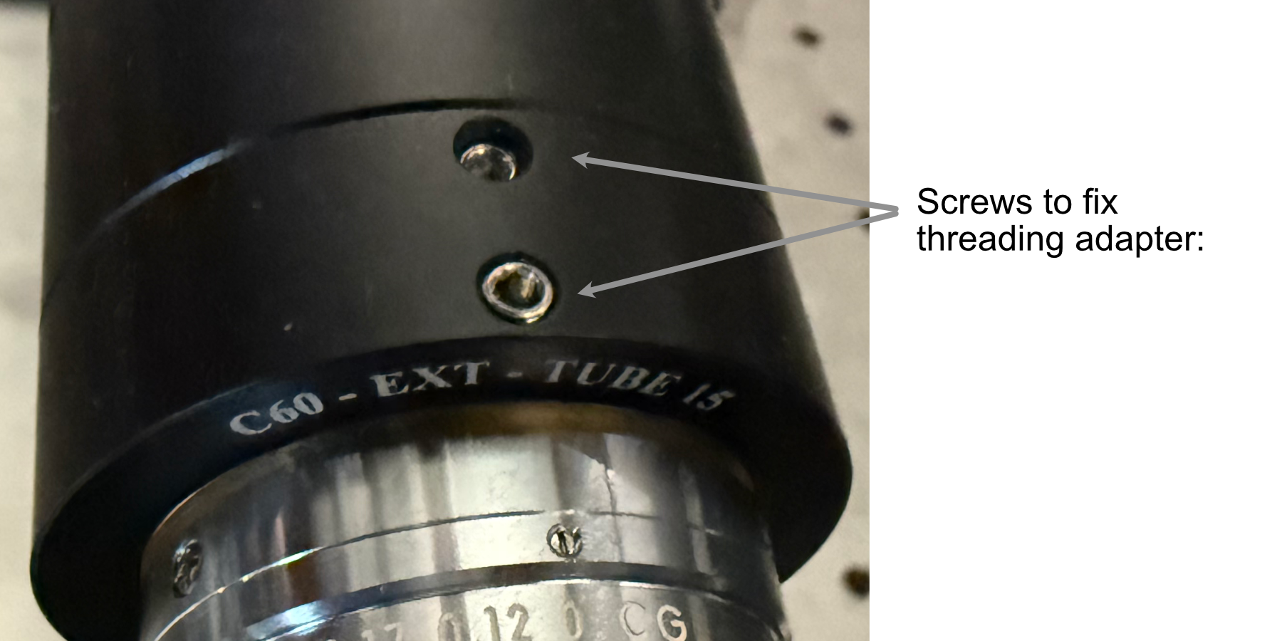 Showcase of the screws used to secure the thread adapter for the tube lens