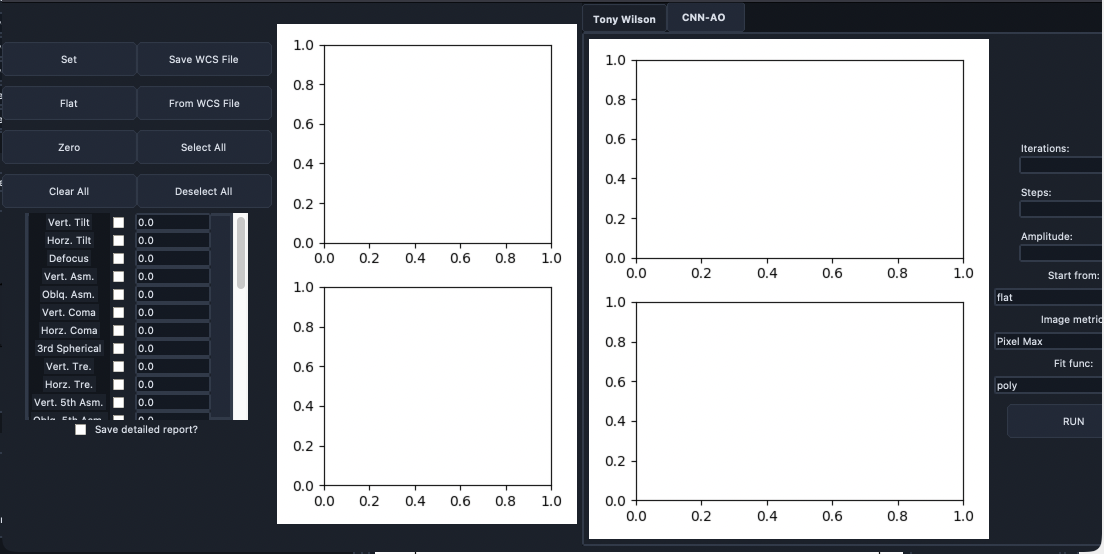 Adaptive Optics popup showing the Tony Wilson tab.