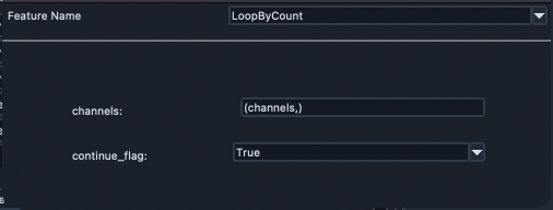 Feature Configuration popup for editing feature node parameters.