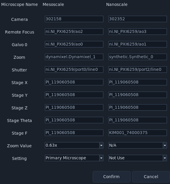 Configure Microscope popup with Additional Microscope set to Not Use.