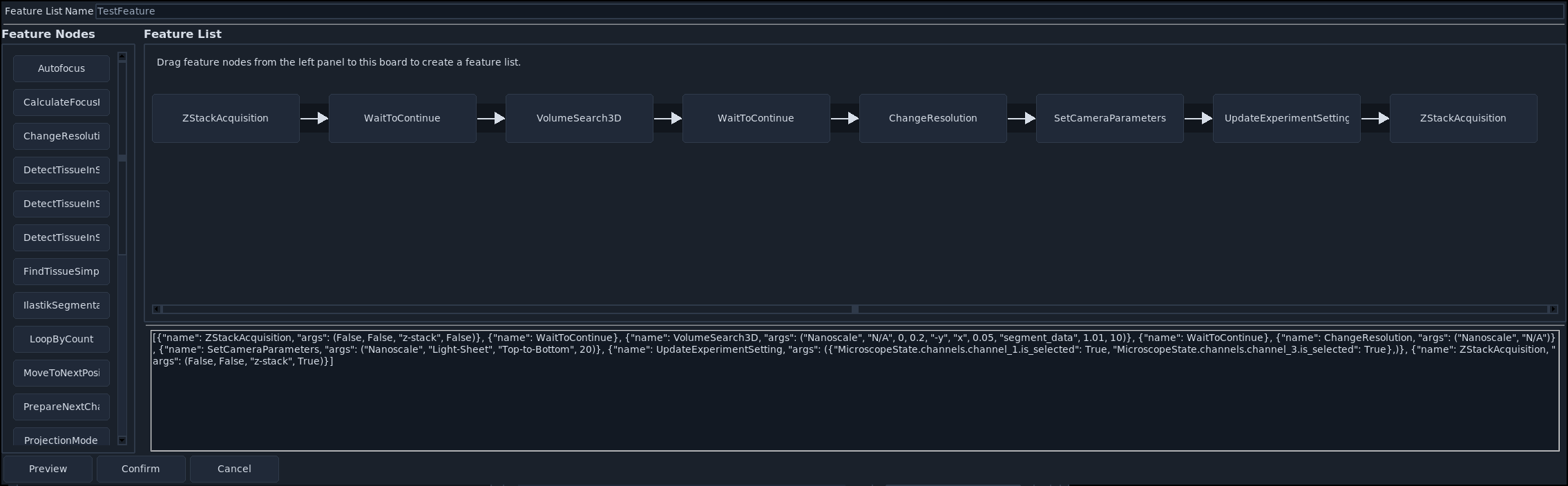 VolumeSearch3D feature list configuration.